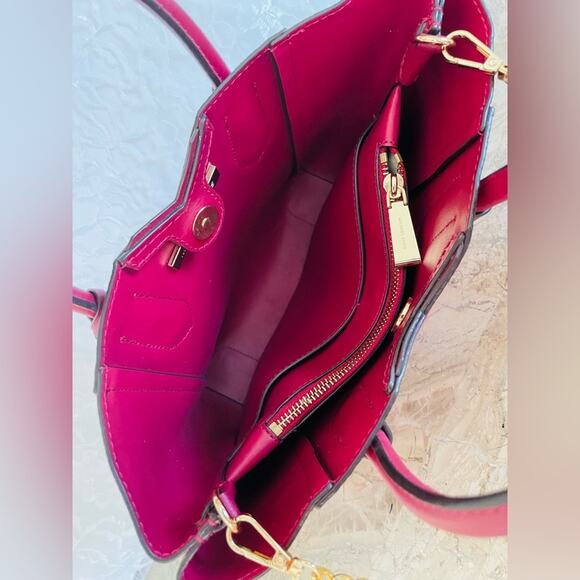 MICHAEL KORS cranberry hard pebble leather crossbody Small satchel tote - Picture 6 of 6